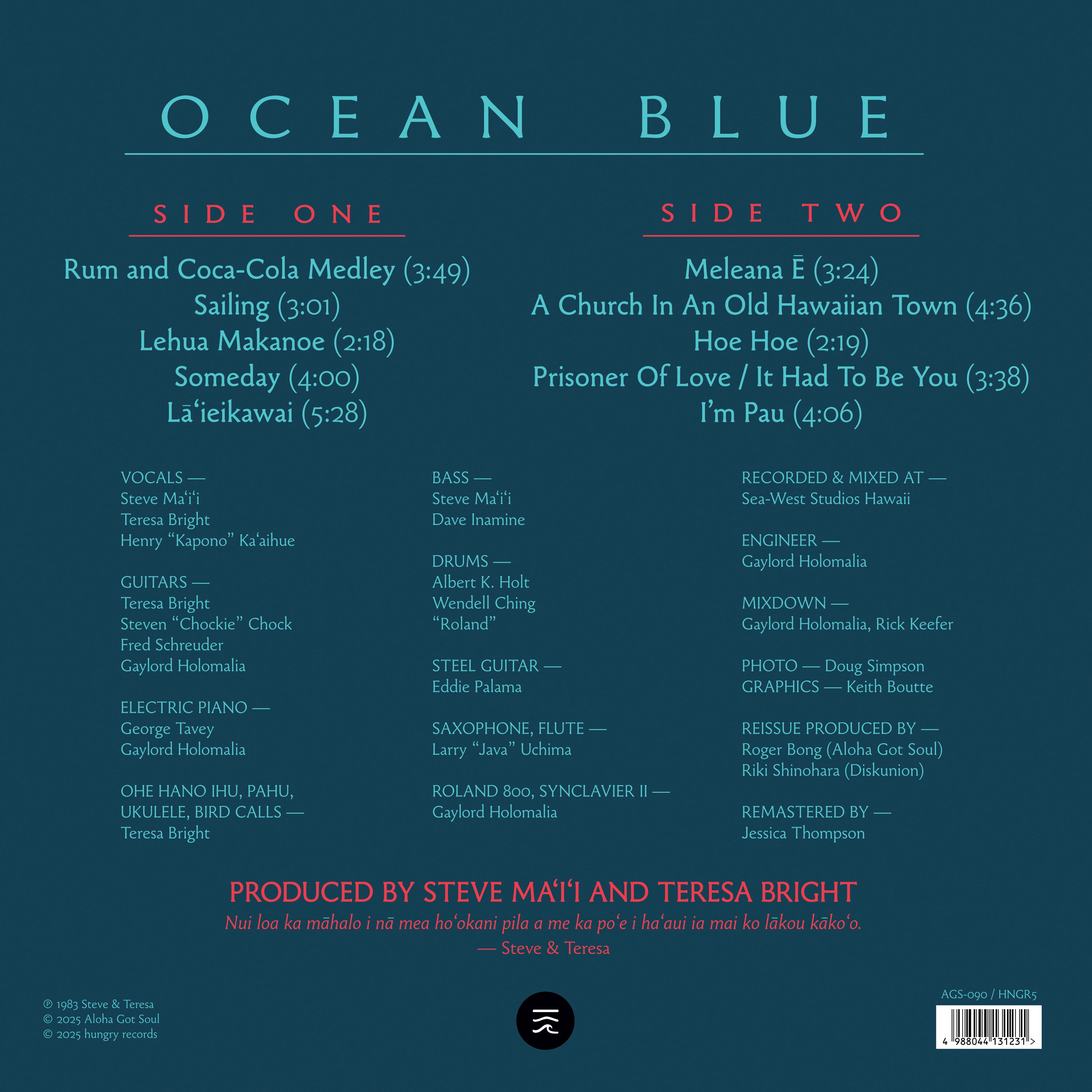 Steve & Teresa - Ocean Blue (AGS-090 / HNGR5) – Aloha Got Soul