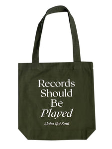 Records Should Be Played Tote Bag (Olive)